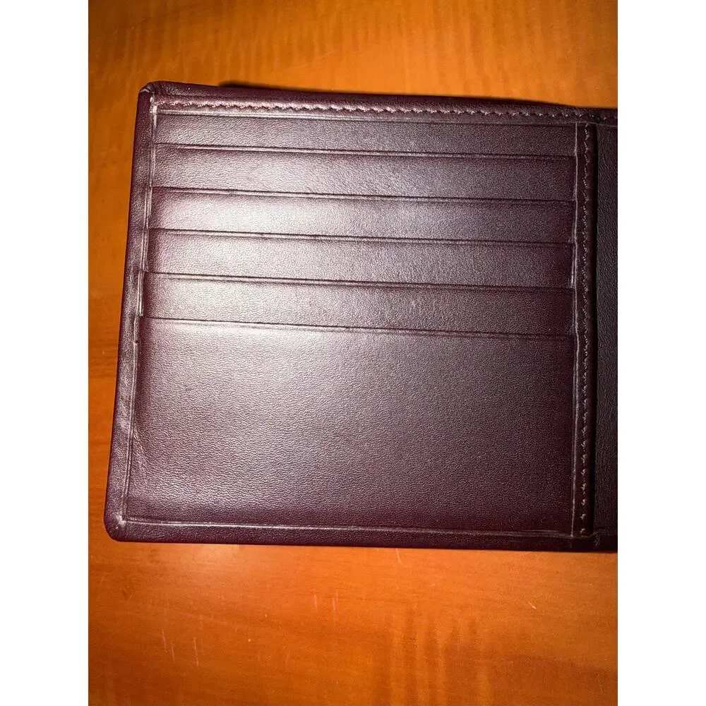 Hugo Boss Burgundy/Dark Brown Leather Bifold Wallet With Coin Pocket